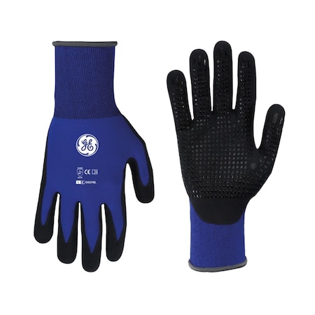 Ge Coated Gloves, NitrileFoam Nitrile, Dotted, Blue, L 1 PR GG216LC
